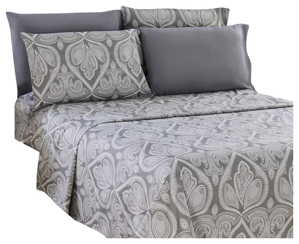 6 Piece Luxury Paisley Printed Bed Sheet set, Twin 4 Piece