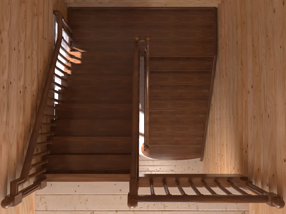 3D визуализация лестницы из дуба в бревенчатом дом