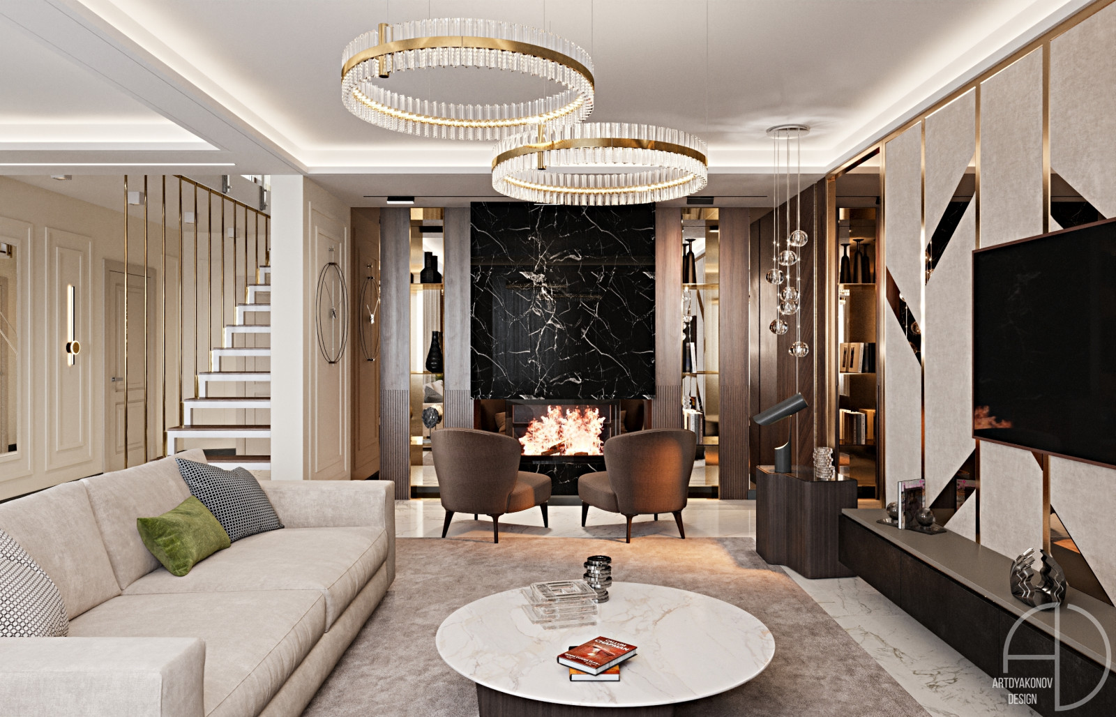 Дизайн интерьера загородного дома. Поселок Зеркальный 250 м2