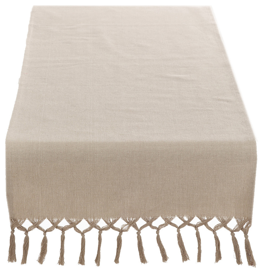 Contemporary Knotted Tassel Natural Cotton Table Runner