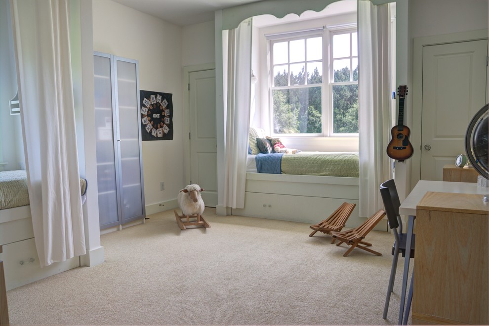 Inspiration for a country kids' room in Raleigh with white walls.