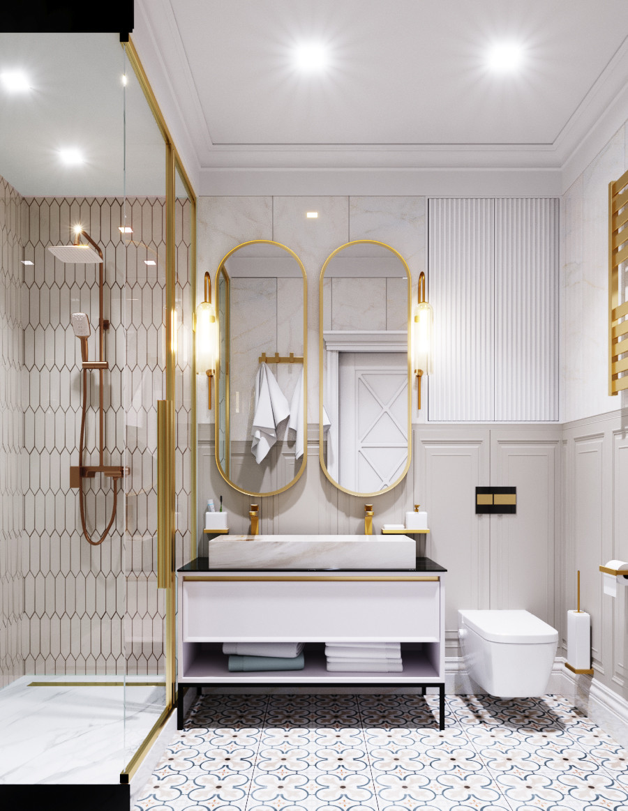 Дизайн ванной комнаты и душевой комнаты в классическом стиле. Вариации.