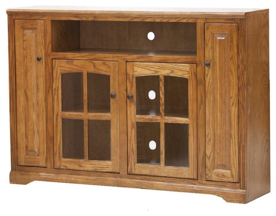 66" Wide Oakridge Tall Bookcase Entertainment Console Transitional