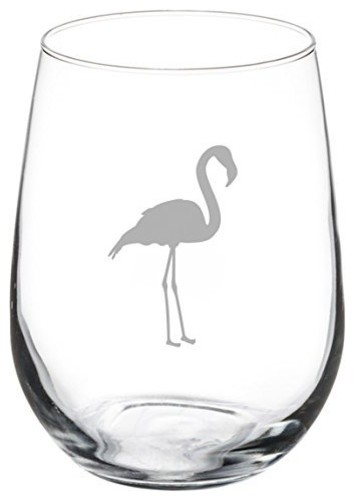 17 Oz Stemless Wine Glass Flamingo