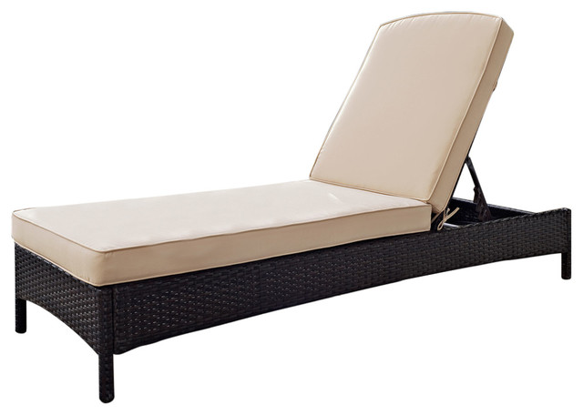 Crosley Palm Harbor Wicker Patio Chaise Lounge In Brown And Sand