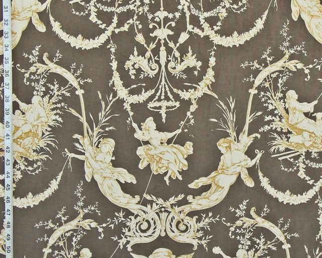 Gold French Country Toile Fabric De Jouy Brown Contemporary