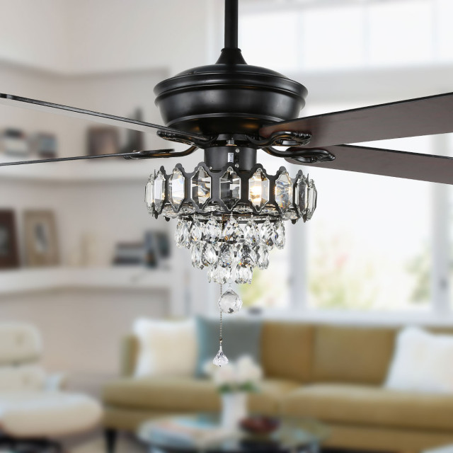 52" Modern LED Ceiling Fan Light w.Remote Control Reversible Chandelier Black US 