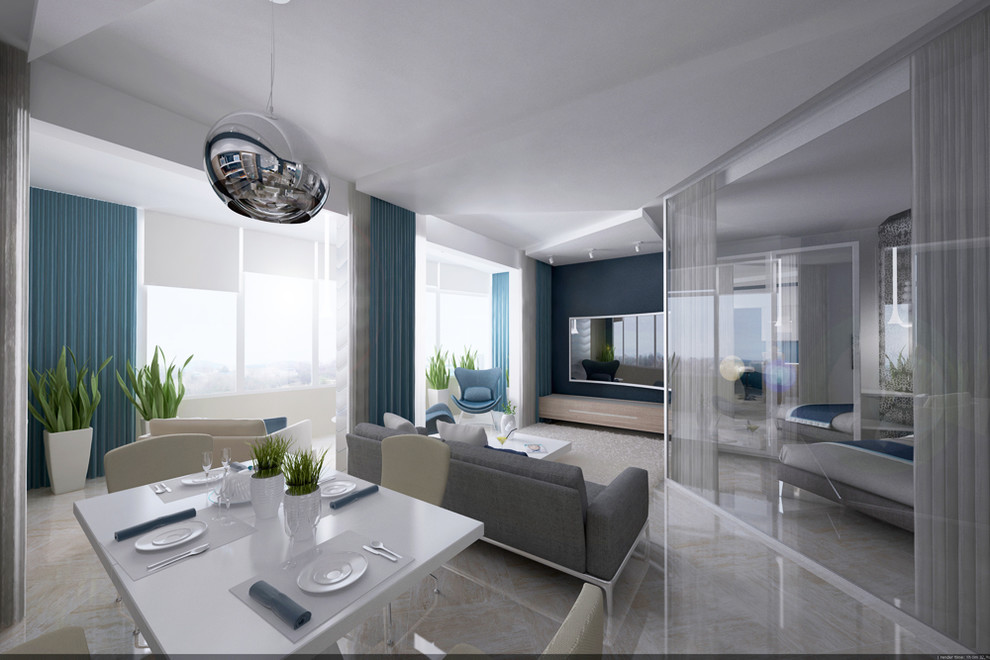 Дизайн проект квартиры в городе Сочи, минимализм морской