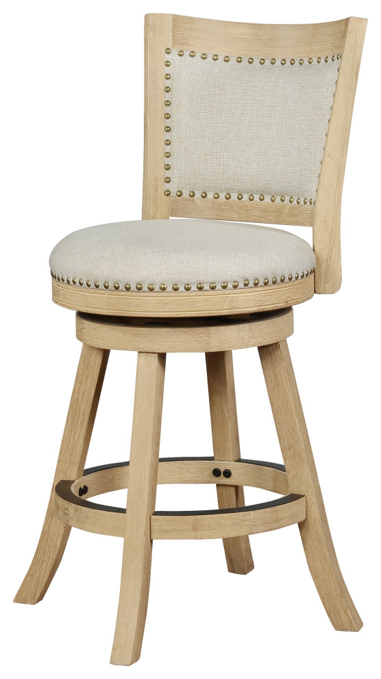 Benzara Curved Back Wooden Bar Stool with Swivel Base, Brown and Beige Transitional Bar