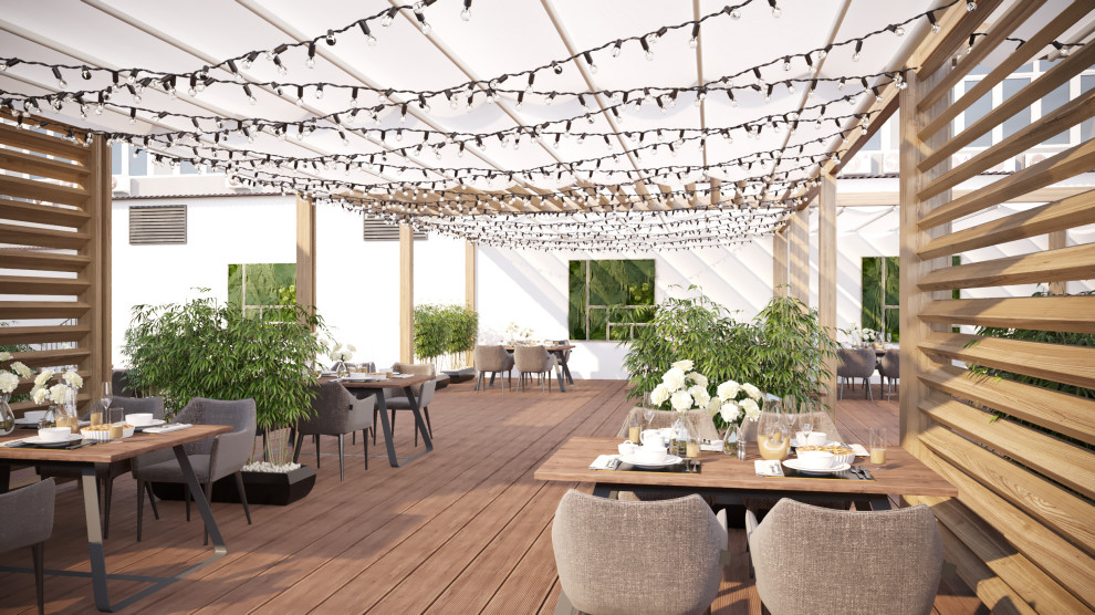 Благоустройство летней террасы бара.