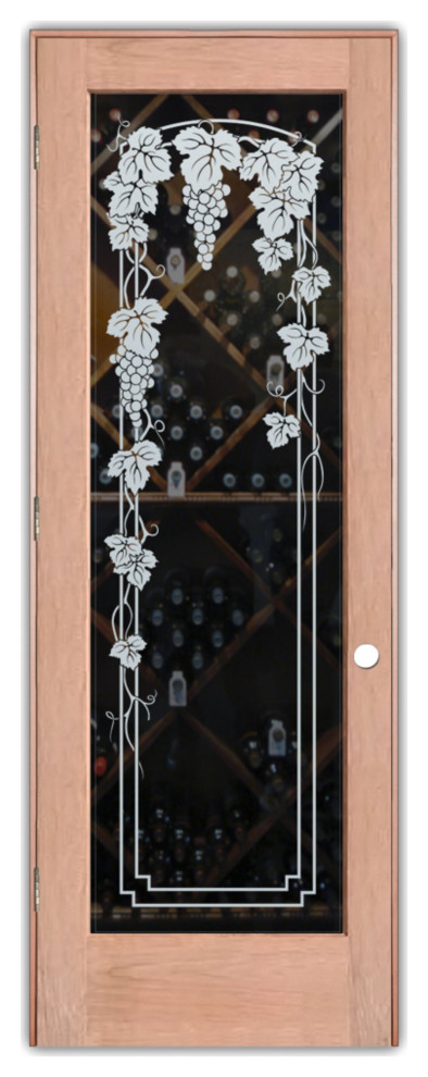 Wine Door - Vineyard Grapes Trellis - Cherry - 30" x 80" - Knob on Right -...