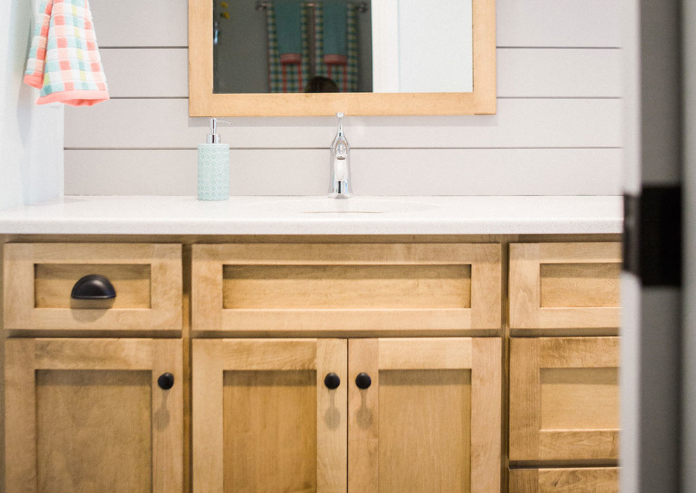 Inspiration for a large transitional master bathroom remodel with shaker cabinets, white cabinets and quartzite countertops
