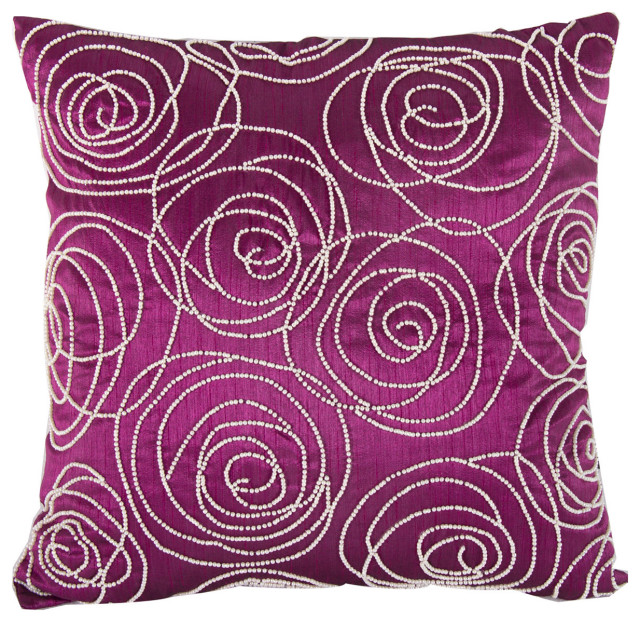 Faux Pearl Embellished Decorative Pillow, Fuchsia