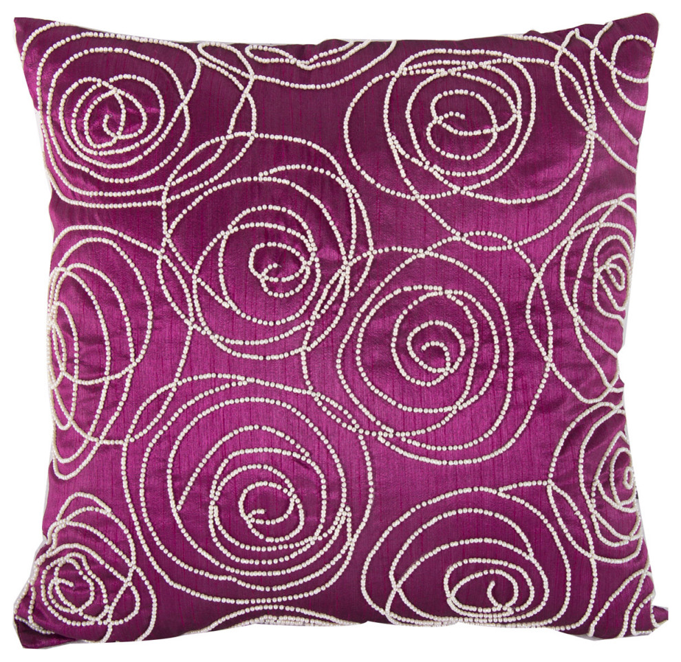 Faux Pearl Embellished Decorative Pillow, Fuchsia