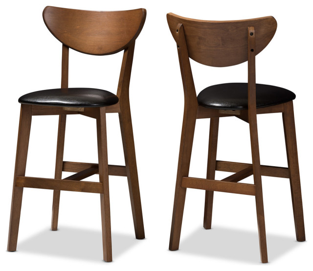 Eline Black Faux Leather Upholstered Walnut Counter Stool, Set of 2
