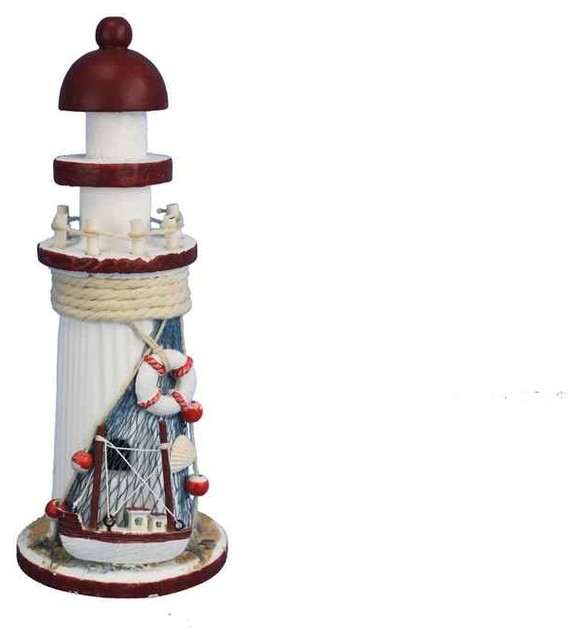 Wooden Rustic Bay Harbor Decorative Lighthouse, 10'' Beach Style