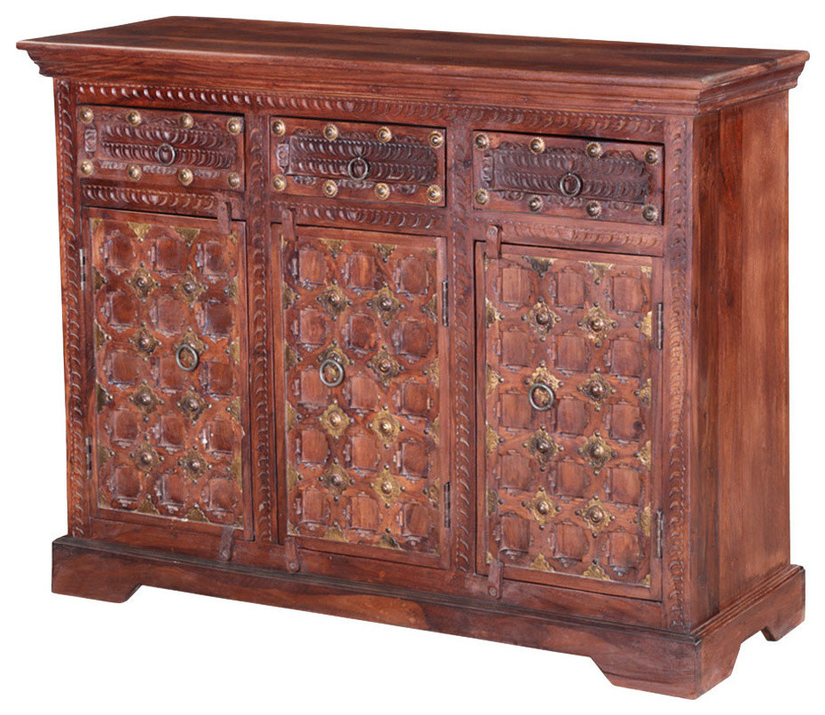 Elizabethan Classic Mango Wood 3 Drawer Rustic Sideboard Cabinet