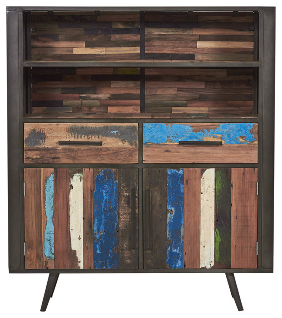 Modern Reclaimed Wood Buffet Cabinet 2 Drawers Doors Shelves