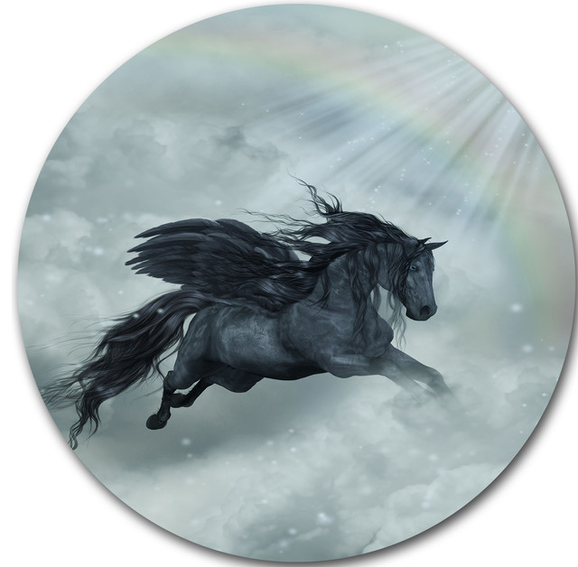 Pegasus In The Heaven, Animal Art Large Disc Metal Wall Art ...