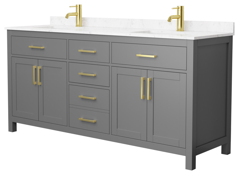Beckett 72" Double Vanity, Dark Gray, Carrara Cultured Marble Top, Gold
