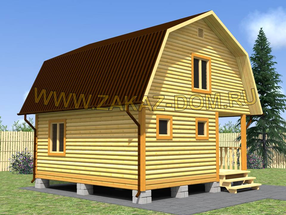 Проект бани с мансардой из бруса (6х6 м) : 2Б-15