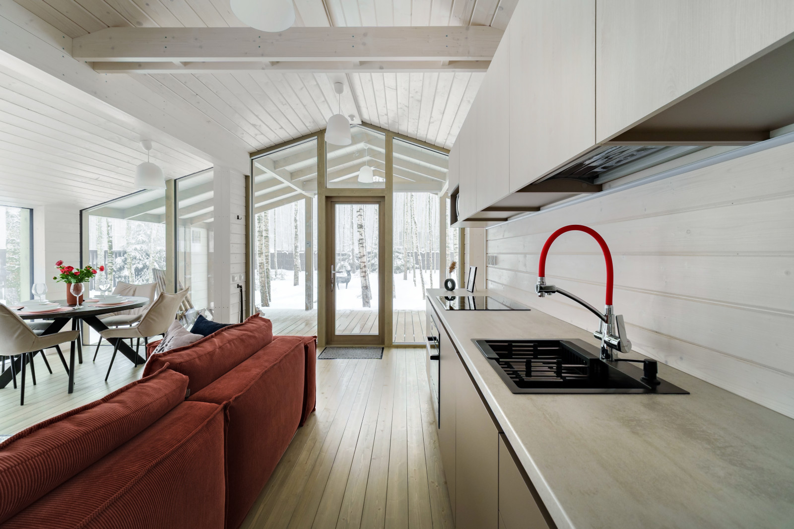 Уютный дом среди берез