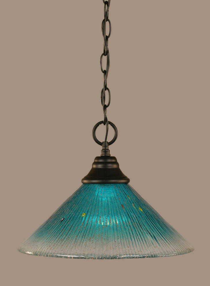 Toltec Lighting Chain Hung Pendant, Black Copper Finish, 12", Teal