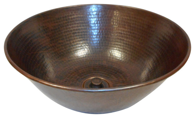14 Rustic Round Vessel Copper Bath Sink With Lift N Turn Drain Included