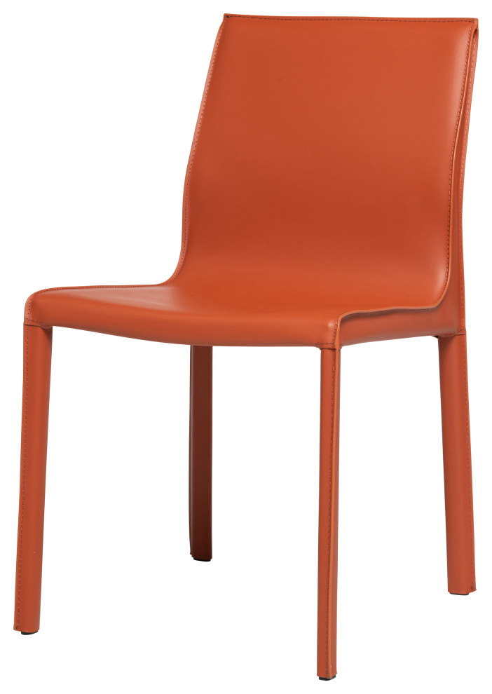 Elite Living Stan, Set of 2, Modern Leather Dining Chair, Orange