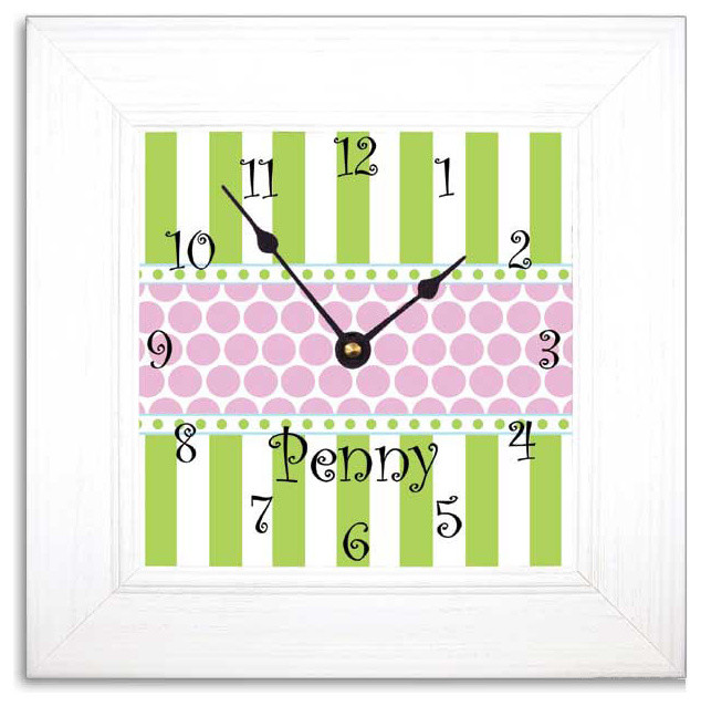 Happy Pink & Green Wall Clock with Wide Frame