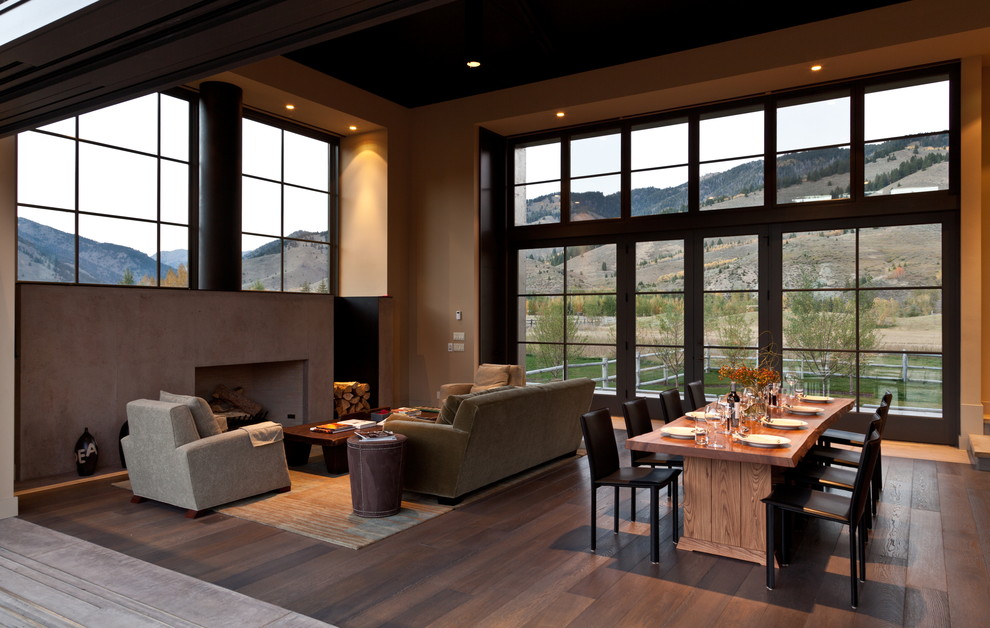 This is an example of a contemporary open concept living room in Boise.