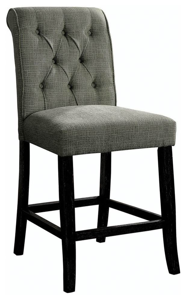 Wooden Fabric Upholstered Counter Height Chair, Gray And Black, Pack Of