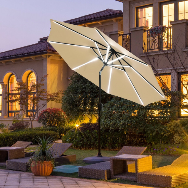 Wellfor 9ft Solar LED Market Umbrella With 16 Strip Light