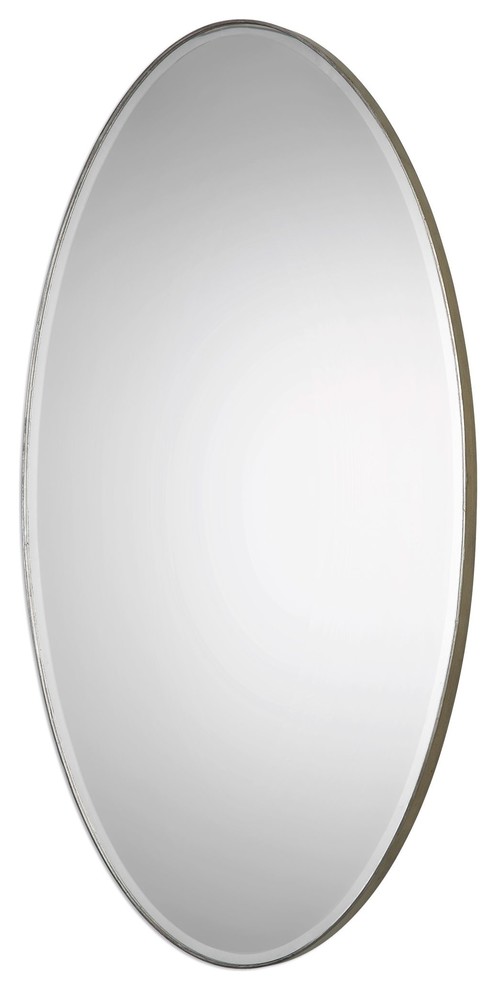 Petra Antique Silver 24 1/4" x 48 1/4" Oval Wall Mirror