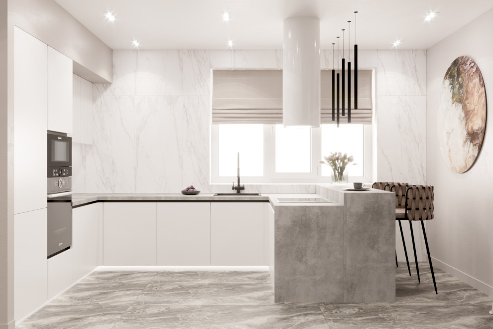 Кухня-гостиная в мягких оттенках