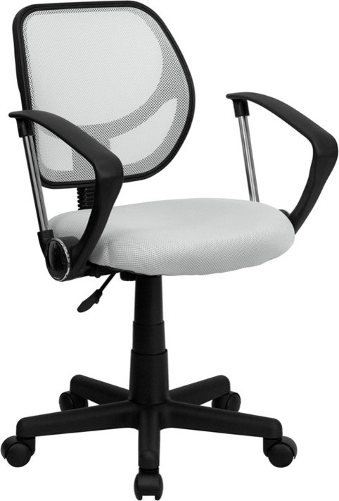 Mid-back White Mesh Task Chair and Computer Chair with Arms
