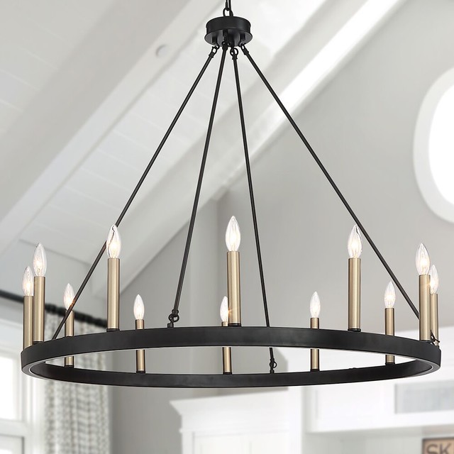 Farmhouse Vintage Wagon Wheel 12Light Chandelier Transitional