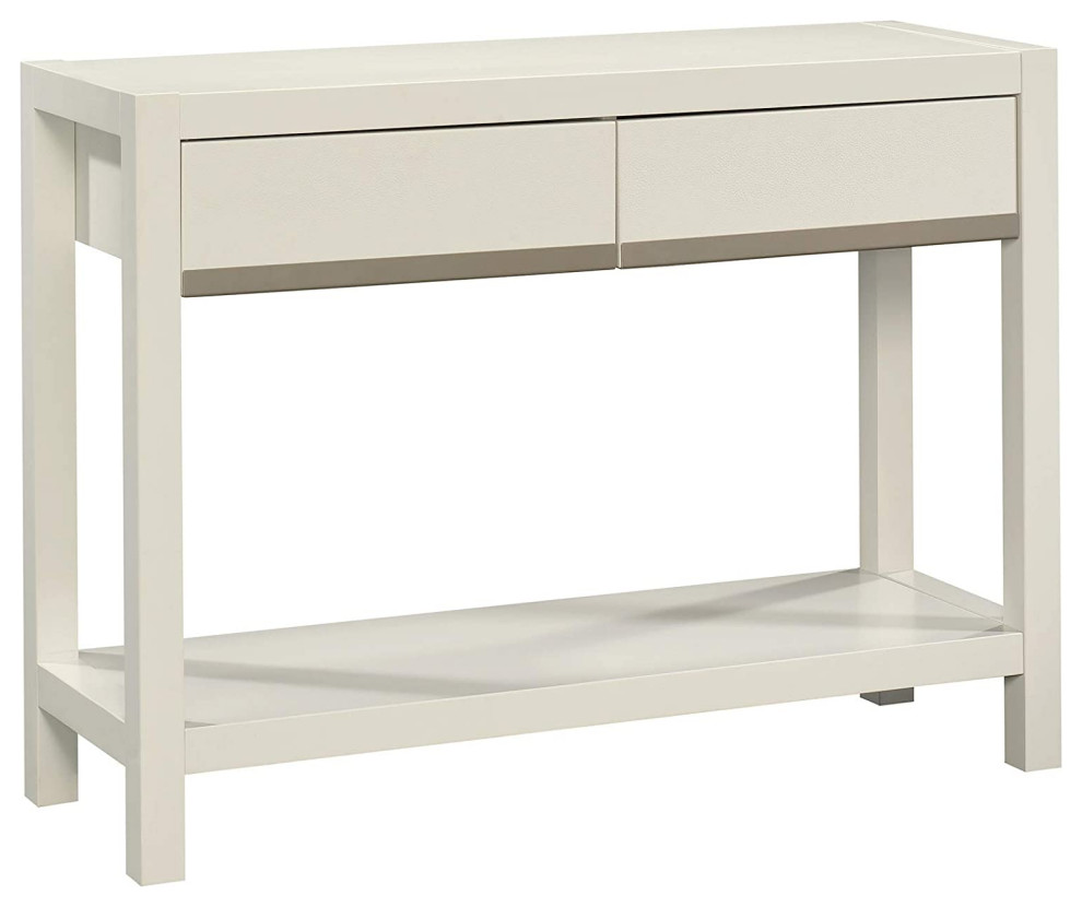 Elegant Sofa Table, 2 Storage Drawers and Bottom Open Shelf, Ivory