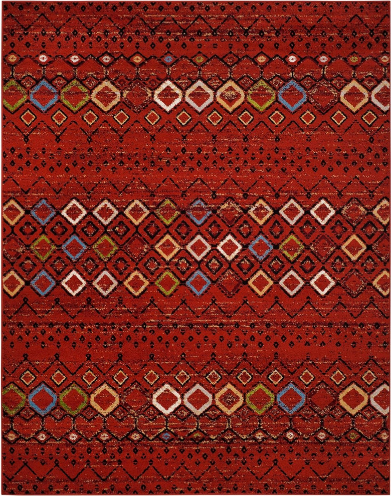 XLarge Area Rug with Geometric Moroccan Boho Design, Polypropylene, Terracotta/Multi