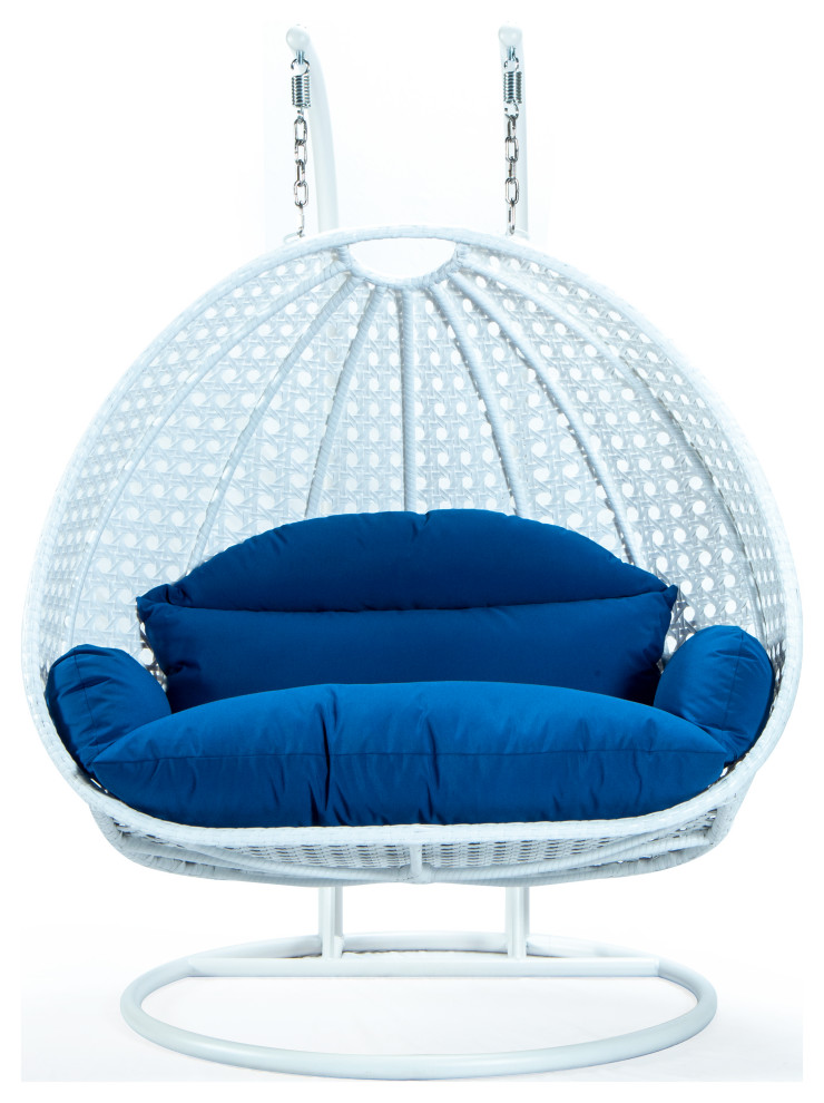 Pijnboom Brawl veiligheid 2 Person White Wicker Double Hanging Egg Swing Chair - Tropical - Hammocks  And Swing Chairs - by LeisureMod | Houzz