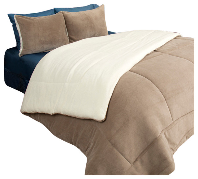 Lavish Home 3 Piece Sherpa/Fleece Comforter Set, F/Q, Burgundy, Full