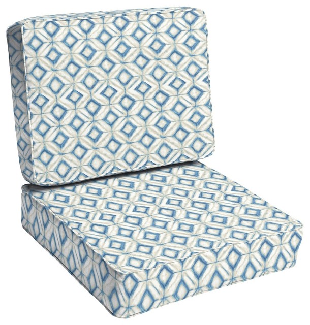 Soren Blue Diamond Tile Outdoor Chair Cushion, Corded - Contemporary ...