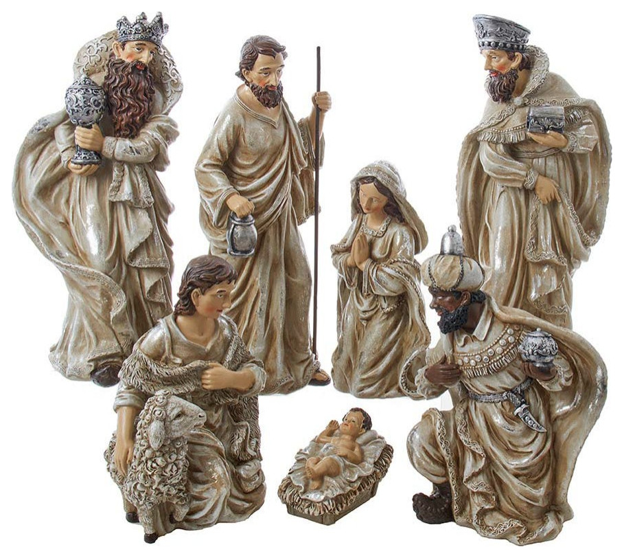 Kurt Adler 313" Resin Nativity Table Piece, 7 Piece Set, 313