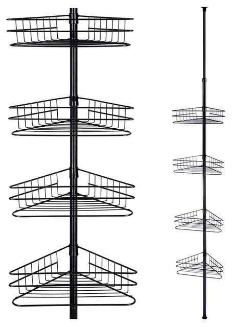 Yescom 4 Tier Metal Bathroom Telescopic Corner Shower Shelf Caddy Pole Wall Rack Storage Organizer Soap