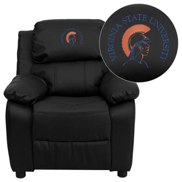Virginia State University Trojans Black Leather Kids Recliner with Storage Arms
