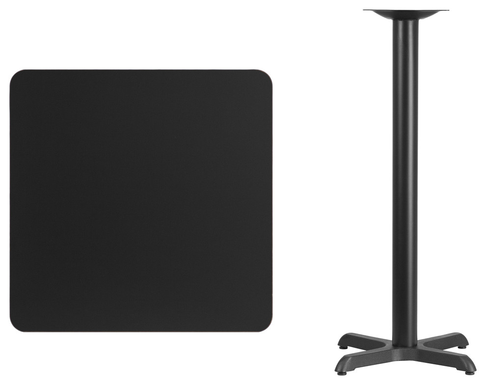 30'' Square Black Laminate Table Top With 22''x22'' Bar Height Table Base