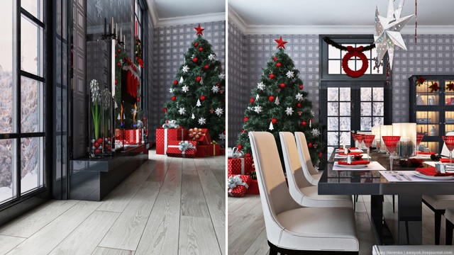 Christmas interior transitional-rendering