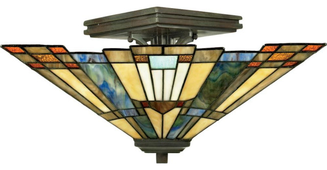 2 Light Small Semi Flush Mount Tiffany Mission Style Ceiling Light Valiant Craftsman Flush