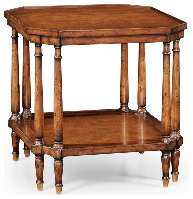 Walnut Square Side Table Brass Capped Feet Traditional Side