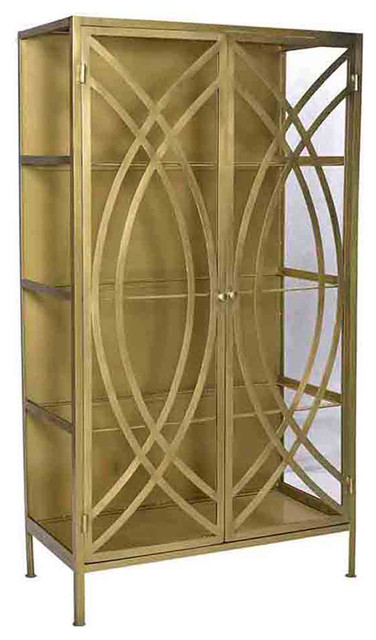 Brass And Glass Storage Cabinet Contemporary China Cabinets